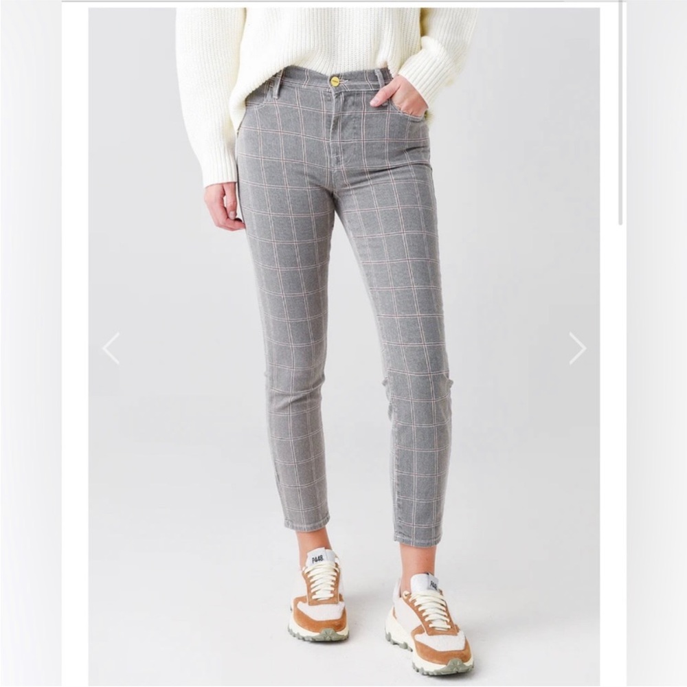 FRAME Le High Skinny Cropped Jeans in Window Pane Plaid Size 25